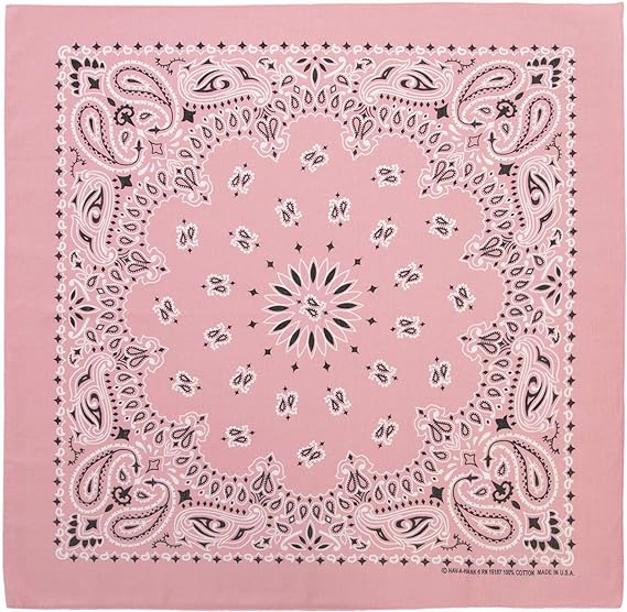 1pc American Made Light Pink Western Paisley Bandanas - Single 1pc - 100% Cotton - 22x22 Inches