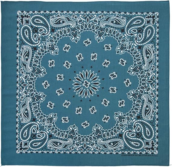 1pc American Made Mirage Blue Western Paisley Bandanas - Single 1pc - 100% Cotton - 22x22 Inches