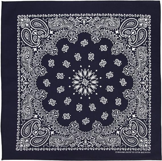1pc American Made Navy Western Paisley Bandanas - Single 1pc - 100% Cotton - 22x22 Inches