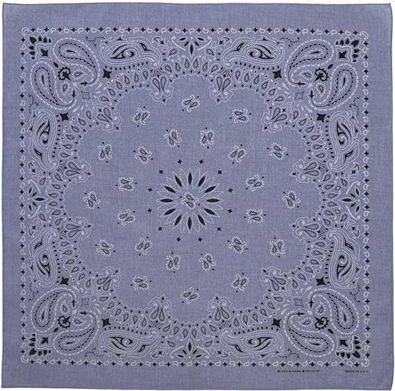 1pc Chambray Blue American Made Western Paisley Bandanas - 100% Cotton - 22x22 Inches