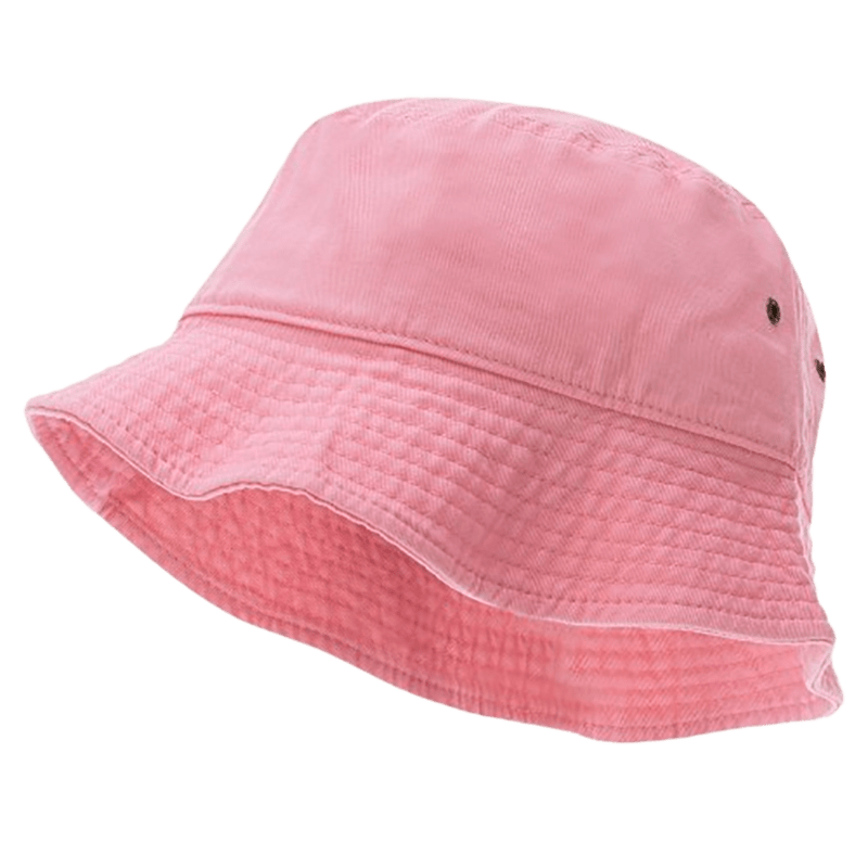 HT0010_LXL_1895-main A pink bucket hat sits with a wide brim designed to provide shade its textured fabric is visible indicating softness and casual style suitable for outdoor activities or sunny weather