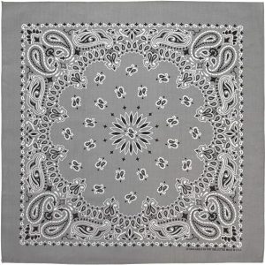A single 100% cotton bandana featuring a stylish western paisley design, made in the USA. Measures 22x22 inches.