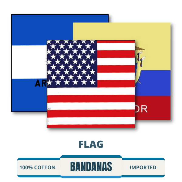 A colorful array of flag bandanas displayed in bulk for wholesale purchase. Perfect for those looking to buy country flag bandanas for sale.