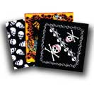 Alternative text: "Skull bandanas featuring various skull prints, designs, and patterns including gothic, pirate, Halloween, and skeleton themes for a kustom kulture look."