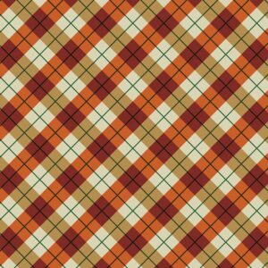 A fall plaid bandana in red, yellow, and green colors, made in the USA, measuring 22x22 inches, sold as a single piece.