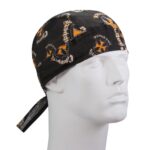 A close-up image of a Maltese Cross Choppers Live to Ride Head Wrap, featuring a bold cross design on a black background. A stylish accessory for motorcycle enthusiasts.