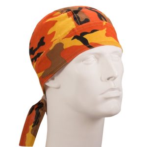 Orange camouflage doo rag with tie straps - 1 piece
