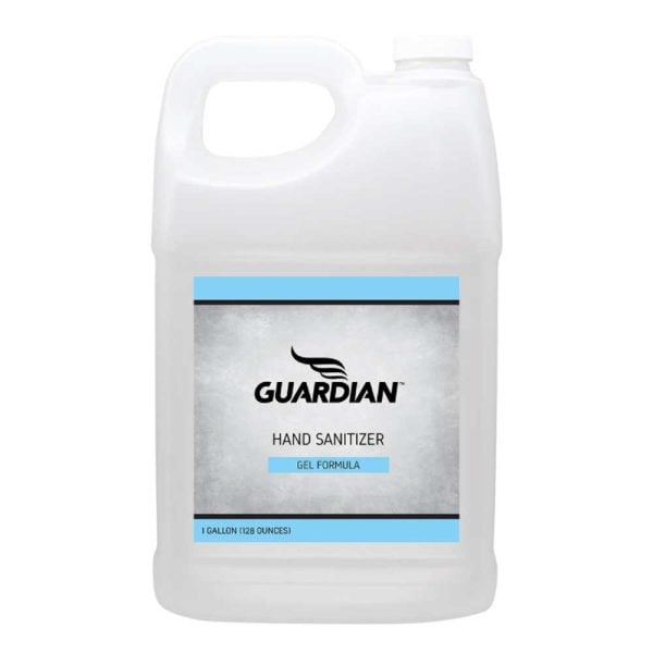 A half gallon bottle of gel hand sanitizer with 80% ethanol content, suitable for bulk purchase.