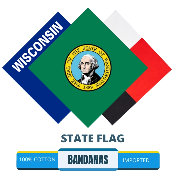 Colorful state flag bandanas, perfect for showing off your state pride. These wholesale bandanas are available in bulk for sale.