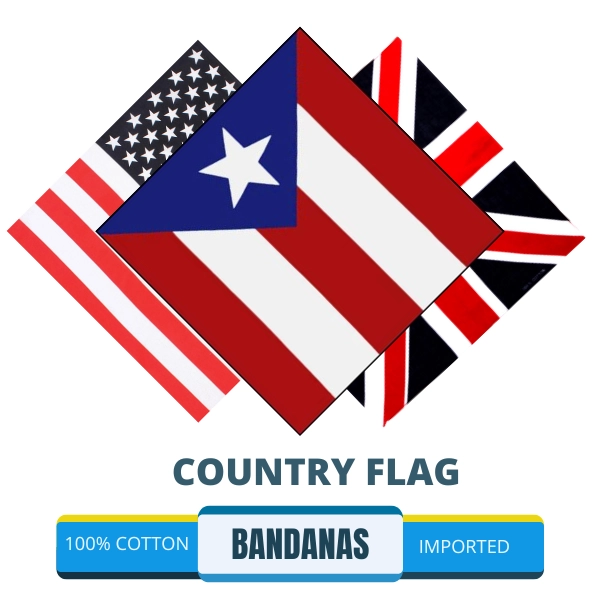 Colorful bandanas featuring flags of different countries for sale. Perfect for wholesalers looking to buy in bulk. Get your country flag bandanas today!