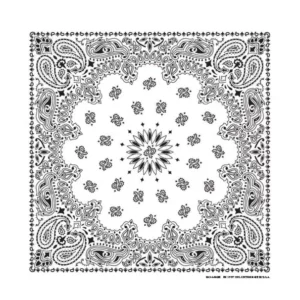 1 piece, Western Paisley Bandana - Made in USA 100% Cotton, White, 22" x 22"