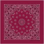 12 pieces, Western Paisley Bandana - Made in USA 100% Cotton, Burgundy / Wine, 22" x 22"