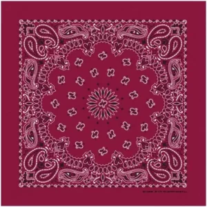 12 pieces, Western Paisley Bandana - Made in USA 100% Cotton, Burgundy / Wine, 22" x 22"