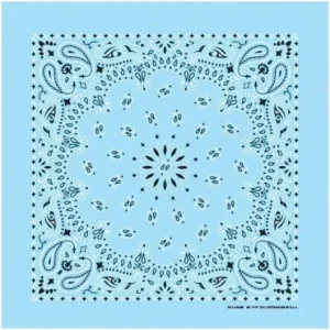 12 pieces, Western Paisley Bandana - Made in USA 100% Cotton, Light Blue, 22" x 22"