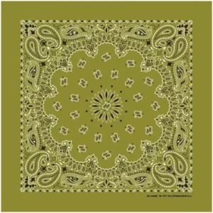 12 pieces, Western Paisley Bandana - Made in USA 100% Cotton, Olive Green, 22" x 22"