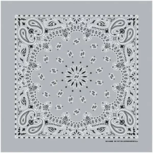 1 piece, Western Paisley Bandana - Made in USA 100% Cotton, Silver, 22" x 22"