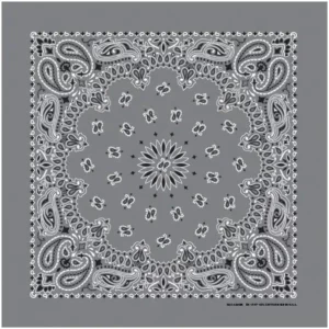 12 pieces, Western Paisley Bandana - Made in USA 100% Cotton, Charcoal Grey, 22" x 22"