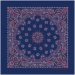 1 piece, Western Paisley Bandana - Made in USA 100% Cotton, Blue with Red and White, 22" x 22"