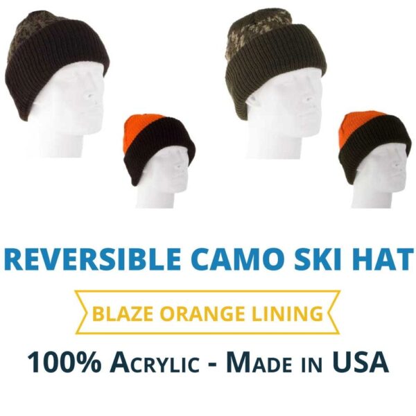 Reversible Camo Ski Hat with Blaze Orange Lining