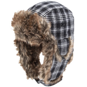 Trapper Hat Patterns - Faux Fur - Wool Blend - Black Plaid, 12 pieces