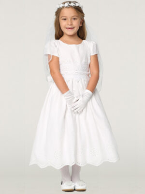 SP179 White First Communion Dress Cotton eyelet