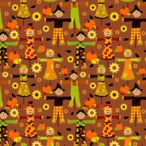 Halloween Mr & Mrs Scarecrow Brown Bandana - 22x22 Inch - 22" x 22", 12 pieces