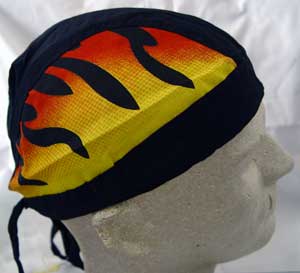 Black Doo Rag with Side Flames Head Wrap - 1 piece