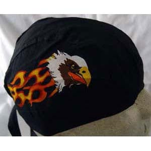 Black Doo Rag with Flaming Eagle on the Side Head Wrap - 600pcs/Case