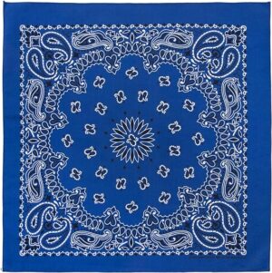 1 piece, Western Paisley Bandana - Made in USA 100% Cotton, Royal Blue, 22" x 22"