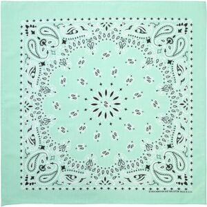 1 piece, Western Paisley Bandana - Made in USA 100% Cotton, Mint Green, 22" x 22"