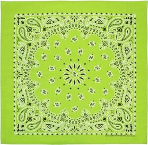 1 piece, Western Paisley Bandana - Made in USA 100% Cotton, Lime Green, 22" x 22"