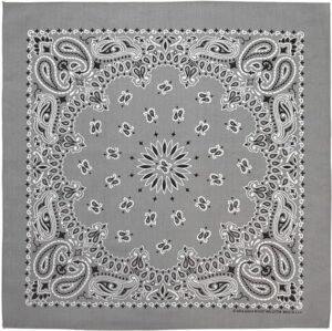 1 piece, Western Paisley Bandana - Made in USA 100% Cotton, Silver, 22" x 22"