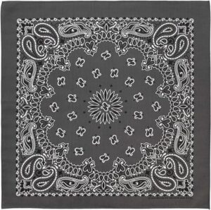 1 piece, Western Paisley Bandana - Made in USA 100% Cotton, Charcoal Grey, 22" x 22"