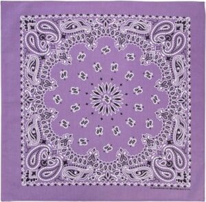 1 piece, Western Paisley Bandana - Made in USA 100% Cotton, Lavender, 22" x 22"