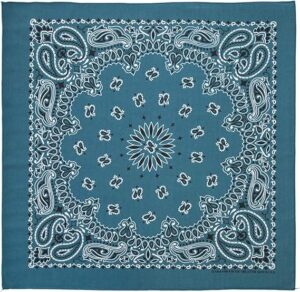 1 piece, Western Paisley Bandana - Made in USA 100% Cotton, Mirage Blue, 22" x 22"