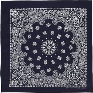 1 piece, Western Paisley Bandana - Made in USA 100% Cotton, Navy Blue, 22" x 22"