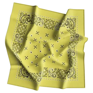 1 piece, Square Paisley Bandana Imported 100% Cotton, Yellow, 22" x 22"
