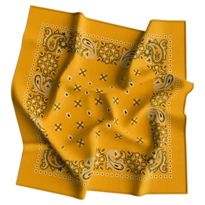 1 piece, Square Paisley Bandana Imported 100% Cotton, Gold, 22" x 22"