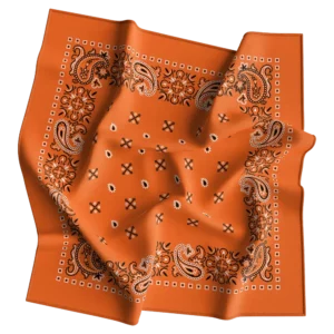 1 piece, Square Paisley Bandana Imported 100% Cotton, Orange, 22" x 22"
