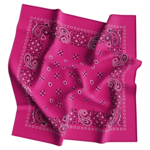 1 piece, Square Paisley Bandana Imported 100% Cotton, Hot Pink, 22" x 22"