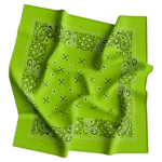 1 piece, Square Paisley Bandana Imported 100% Cotton, Lime Green, 22" x 22"