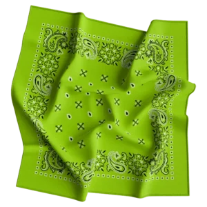 1 piece, Square Paisley Bandana Imported 100% Cotton, Lime Green, 22" x 22"