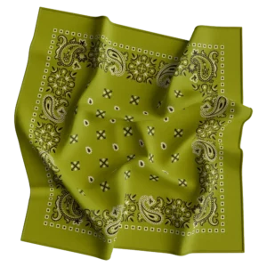 1 piece, Square Paisley Bandana Imported 100% Cotton, Olive, 22" x 22"