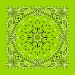 1 piece, Circular Burst Paisley Bandana Imported 100% Cotton, Lime Green, 22" x 22"
