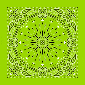 1 piece, Circular Burst Paisley Bandana Imported 100% Cotton, Lime Green, 22" x 22"