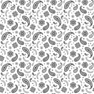 12 pieces, All Over Paisley Bandana Imported 100% Cotton, White, 22" x 22"