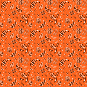 600pcs/Case, All Over Paisley Bandana Imported 100% Cotton, Orange, 22" x 22"