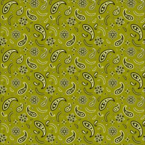 12 pieces, All Over Paisley Bandana Imported 100% Cotton, Olive Green, 22" x 22"