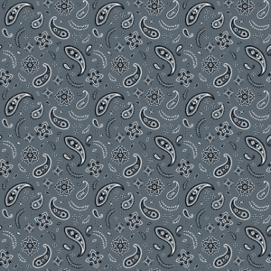 1 piece, All Over Paisley Bandana Imported 100% Cotton, Dark Grey, 22" x 22"