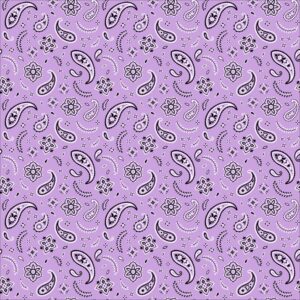 1 piece, All Over Paisley Bandana Imported 100% Cotton, Lilac, 22" x 22"